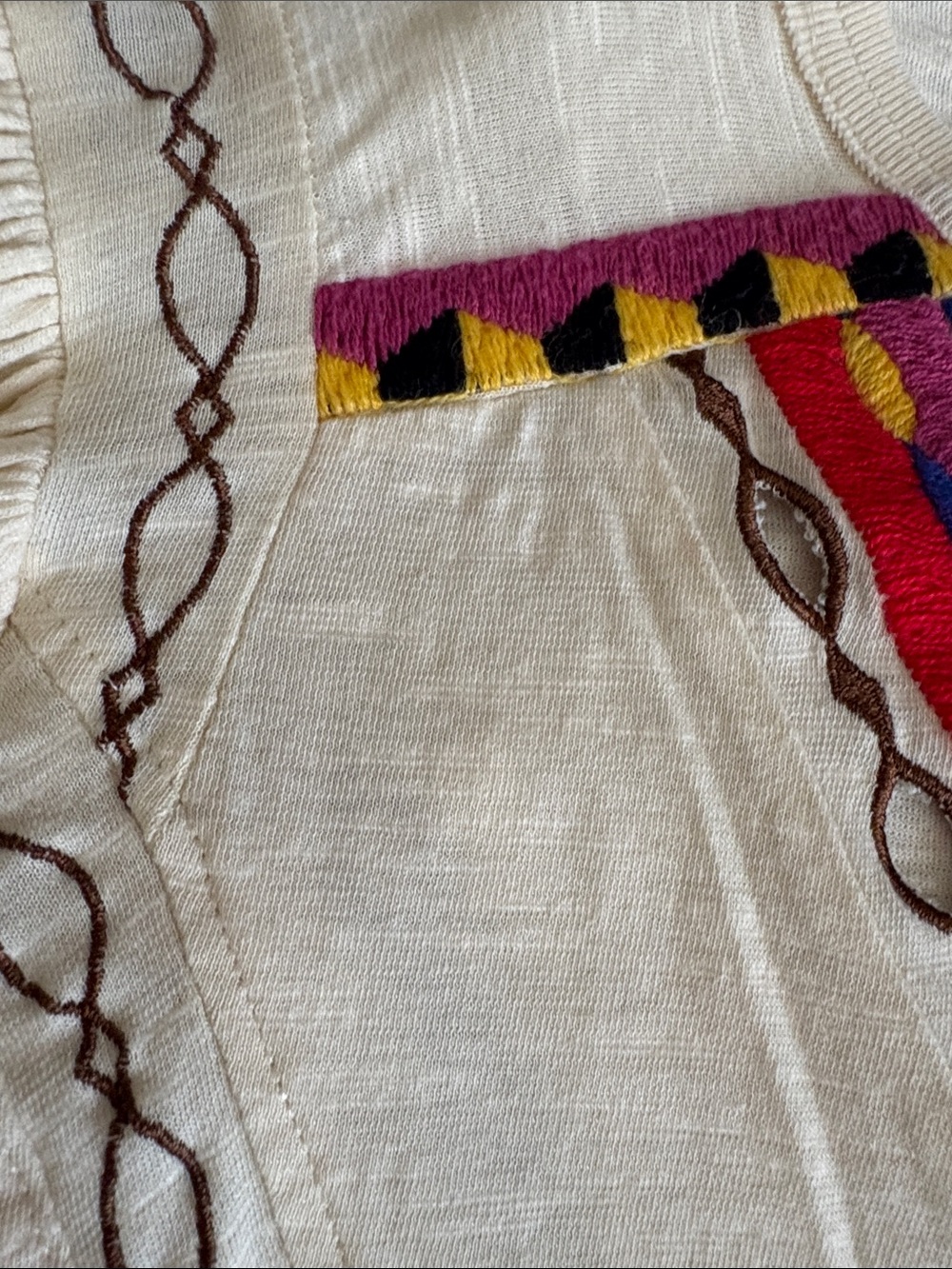 Free People Cream Blouse with Multicolor Embroidery NWOT - Picture 7 of 9